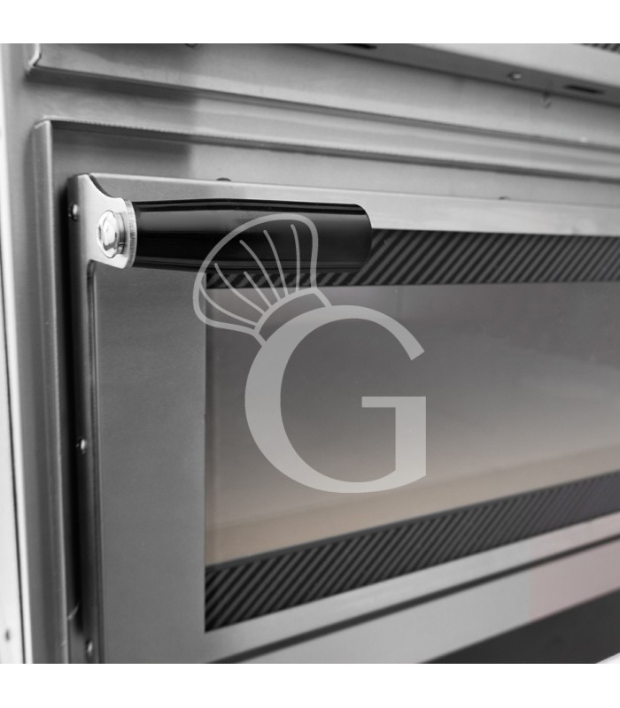 Forno Elettrico meccanico porta vetro 4 teglie 600x400 o 4+4 pizze Ø400mm, cappa a condensazione nera e supporto