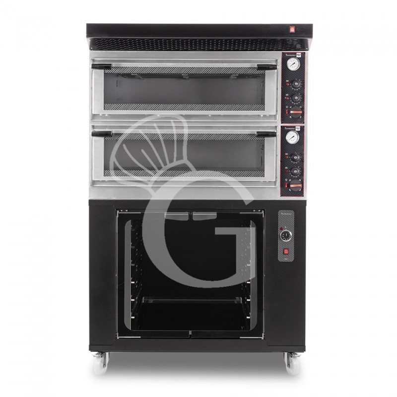 Forno Elettrico meccanico porta vetro 4 teglie 600x400 completo di cappa nera e cella di lievitazione nera