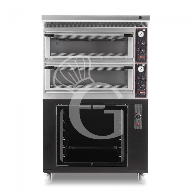 Forno Elettrico meccanico porta vetro 4 teglie 600x400 completo di cappa inox e cella di lievitazione nera