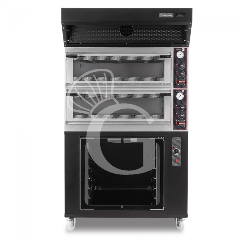 Forno Elettrico meccanico porta vetro 4 teglie 600x400 con cappa a condensazione nera e cella di lievitazione nera