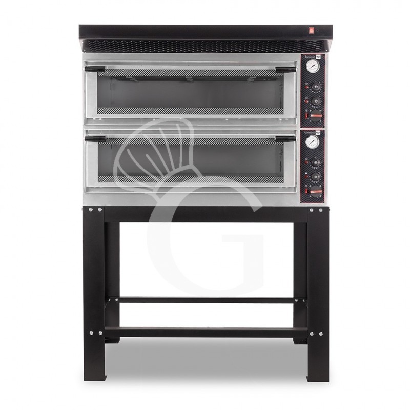 Forno Elettrico meccanico porta vetro 8 teglie 600x400 o 6+6 pizza Ø400 mm completo di cappa nera e supporto