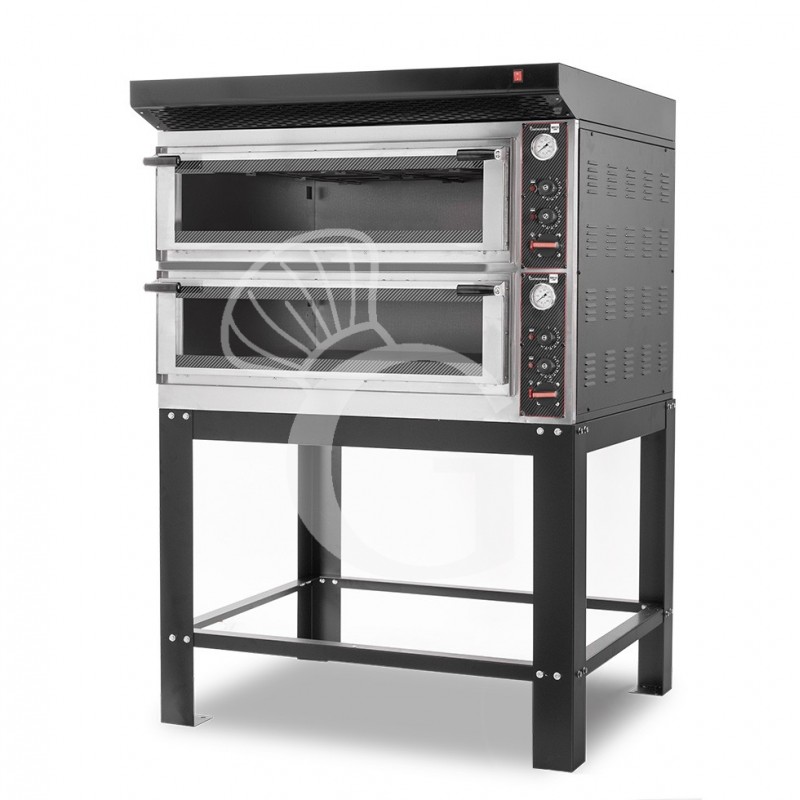 Forno Elettrico meccanico porta vetro 8 teglie 600x400 o 6+6 pizza Ø400 mm completo di cappa nera e supporto