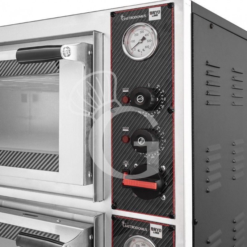 Forno Elettrico meccanico porta vetro 8 teglie 600x400 o 6+6 pizza Ø400 mm completo di cappa inox e supporto