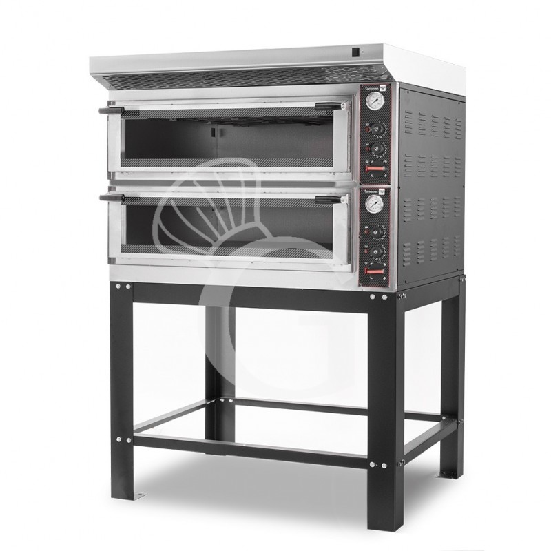 Forno Elettrico meccanico porta vetro 8 teglie 600x400 o 6+6 pizza Ø400 mm completo di cappa inox e supporto