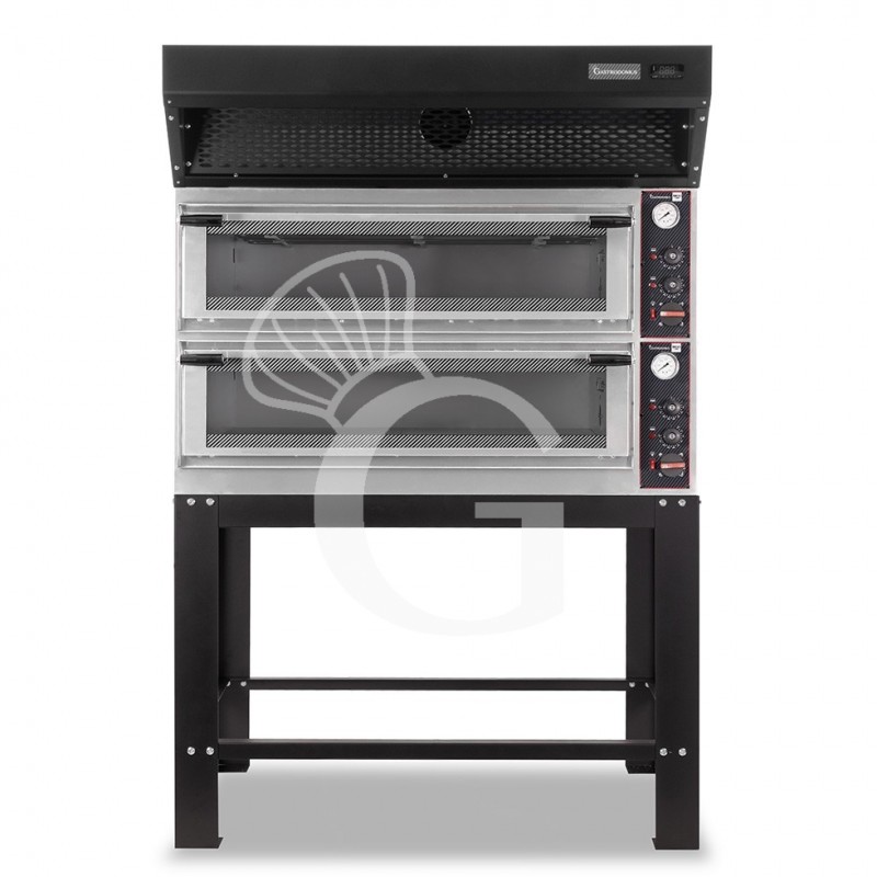 Forno Elettrico meccanico porta vetro 8 teglie 600x400 completo di cappa a condensazione nera e supporto