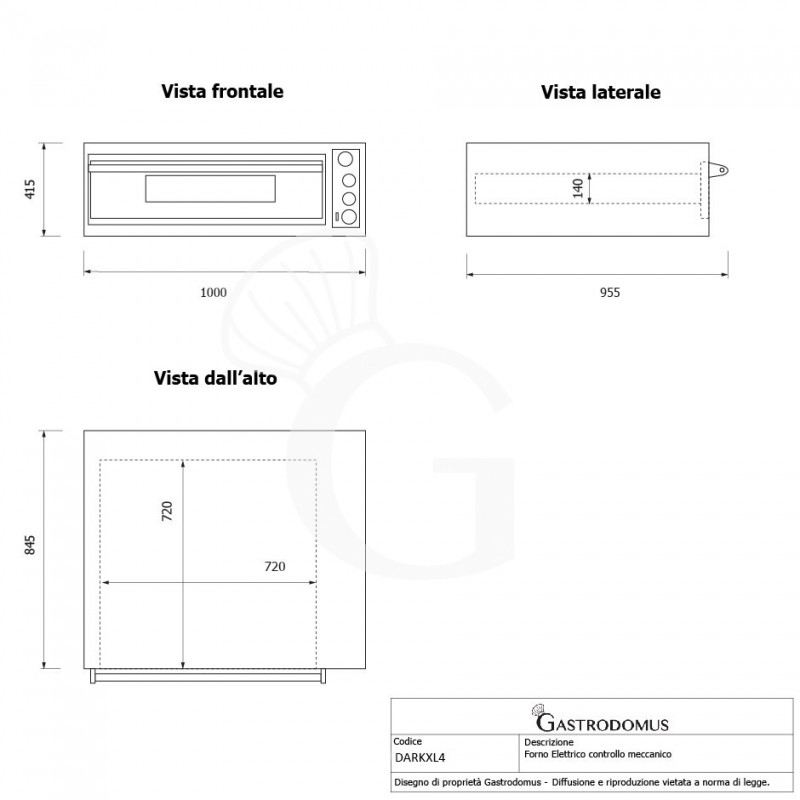 Forno Elettrico 4 pizze diametro 350 mm 1 camera controllo meccanico 6 Kw con design nero