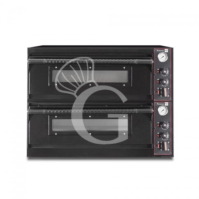 Forno Elettrico  per 4+4 pizze diametro 350 mm 2 camere controllo meccanico 12 Kw con design nero