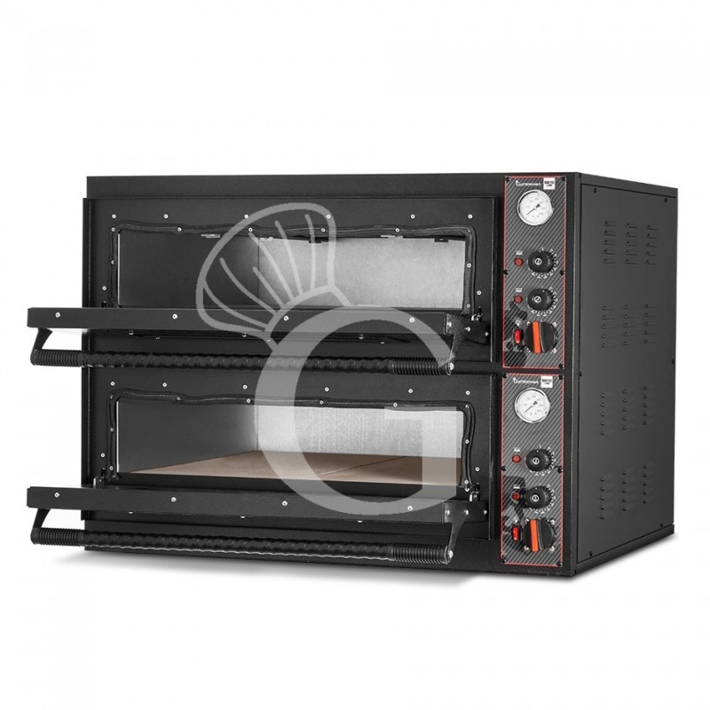 Forno Elettrico  per 6+6 pizze diametro 350 mm 2 camere controllo meccanico 18 Kw con design nero