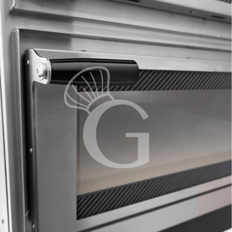 Forno Elettrico meccanico porta vetro 4 teglie 600x400 o 4+4 pizze Ø400mm,cappa aspirazione nera e cella di lievitazione inox