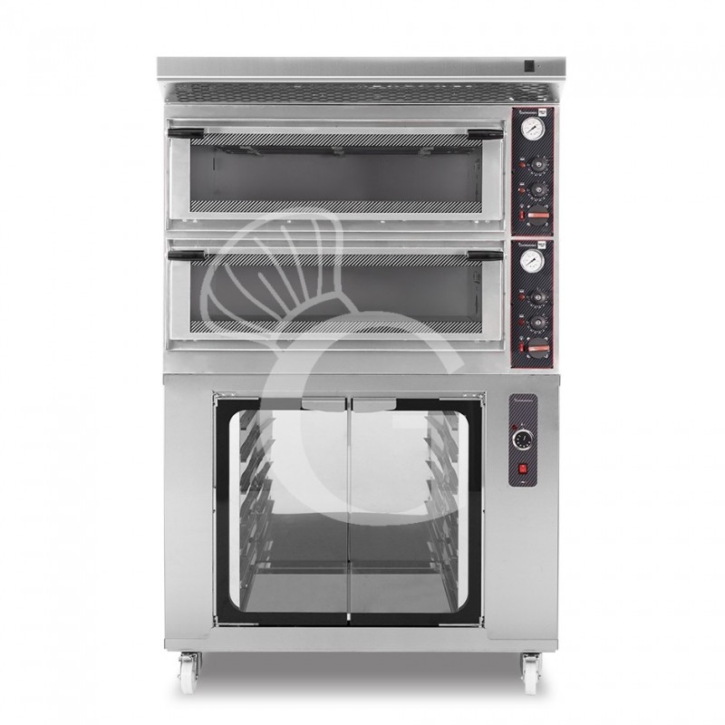 Forno Elettrico meccanico porta vetro 4 teglie 600x400 completo di cappa inox e cella di lievitazione inox