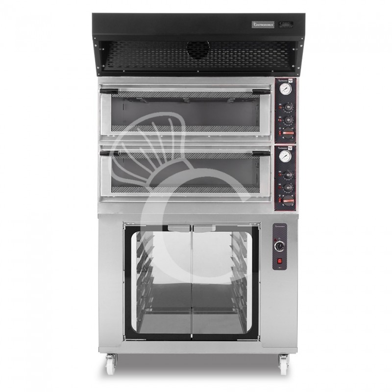 Forno Elettrico meccanico porta vetro 4 teglie 600x400 con cappa a condensazione nera e cella di lievitazione inox