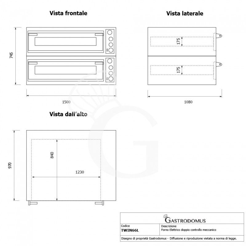 Forno Elettrico meccanico porta vetro 8 teglie 600x400 o 6+6 pizze Ø 400mm completo di cappa inox e cella di lievitazione inox