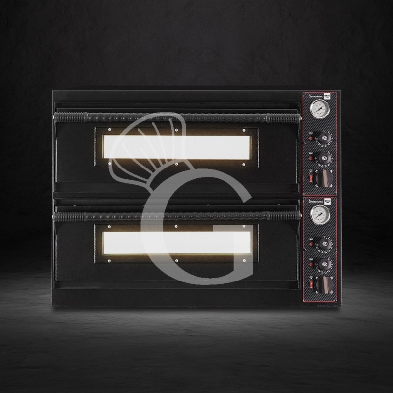 Forno Elettrico  per 6+6 pizze diametro 350 mm 2 camere controllo meccanico 18 Kw con design nero
