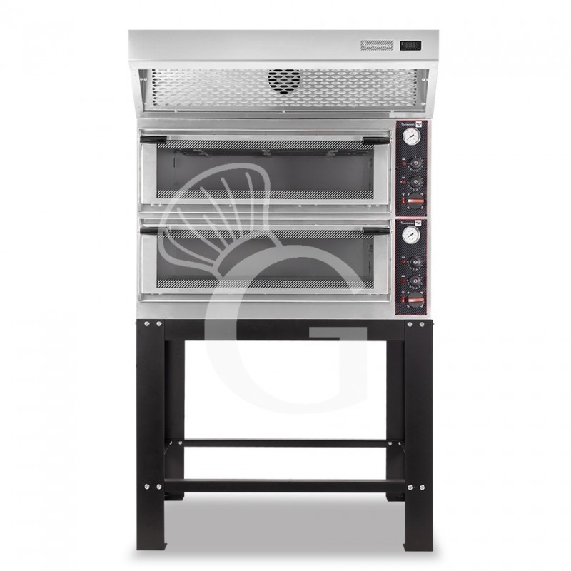Forno Elettrico meccanico porta vetro 4 teglie 600x400 completo di cappa a condensazione inox e supporto