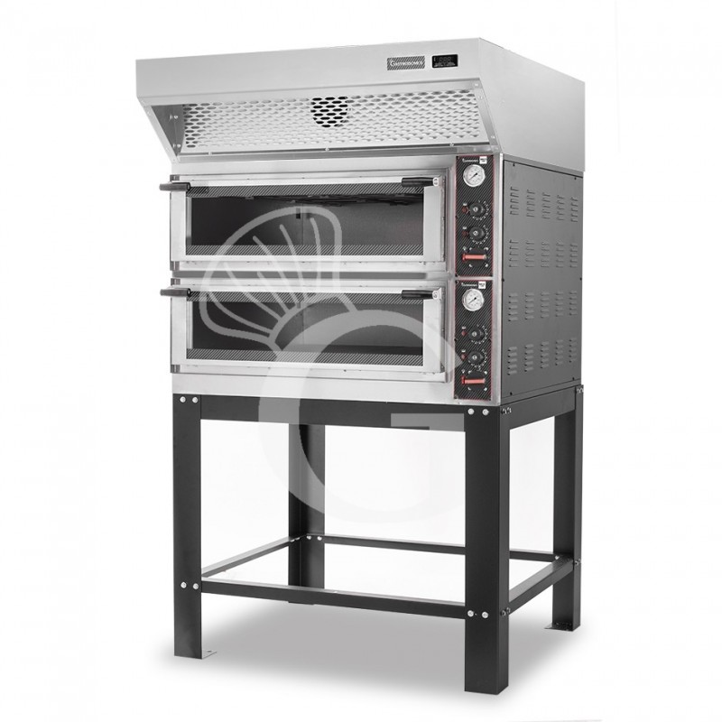 Forno Elettrico meccanico porta vetro 4 teglie 600x400 completo di cappa a condensazione inox e supporto