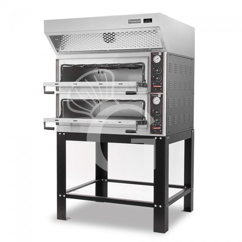 Forno Elettrico meccanico porta vetro 4 teglie 600x400 completo di cappa a condensazione inox e supporto