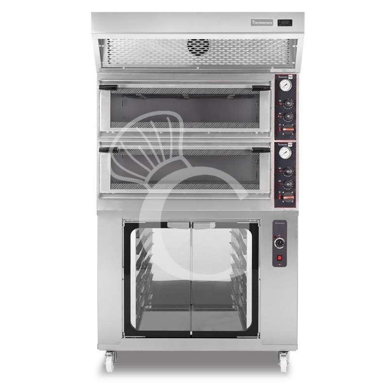 Forno Elettrico meccanico porta vetro 4 teglie 600x400 con cappa a condensazione nera e cella di lievitazione inox