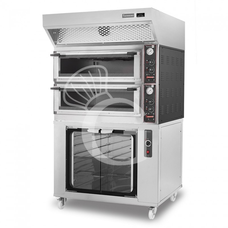 Forno Elettrico meccanico porta vetro 4 teglie 600x400 con cappa a condensazione nera e cella di lievitazione inox