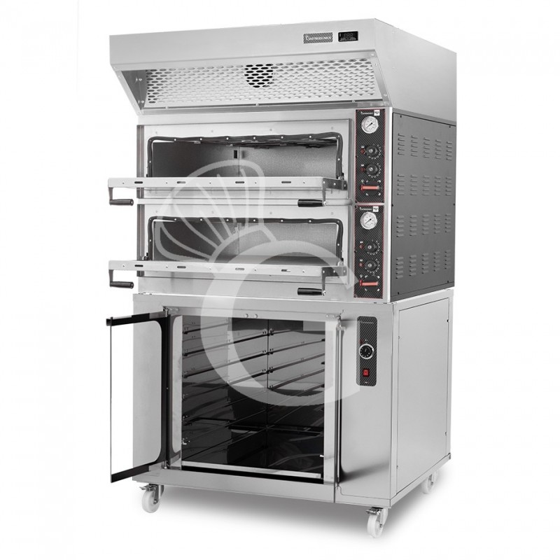 Forno Elettrico meccanico porta vetro 4 teglie 600x400 con cappa a condensazione nera e cella di lievitazione inox