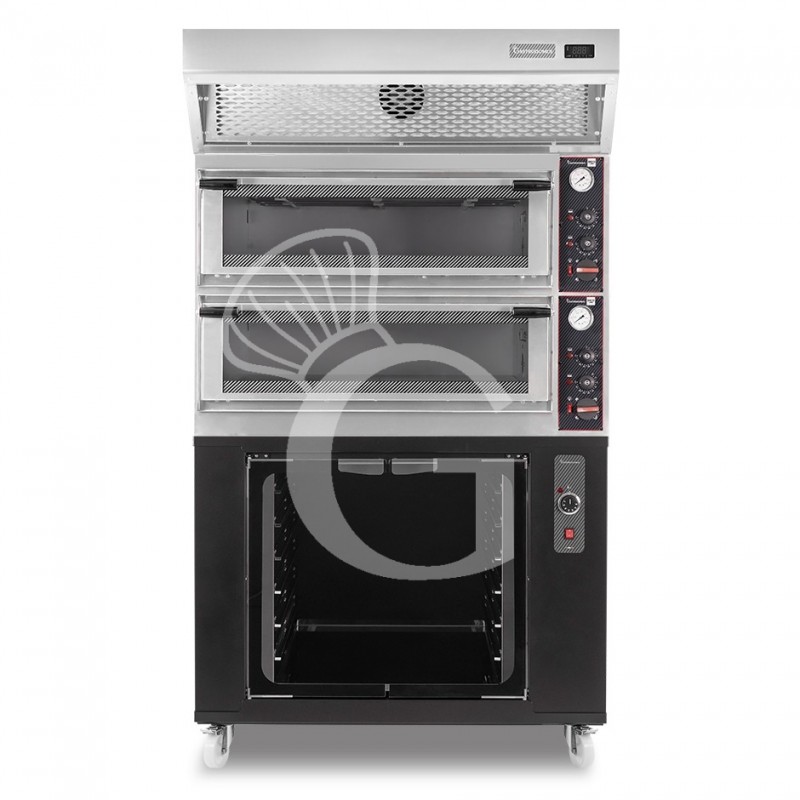 Forno Elettrico meccanico porta vetro 4 teglie 600x400 con cappa a condensazione nera e cella di lievitazione nera