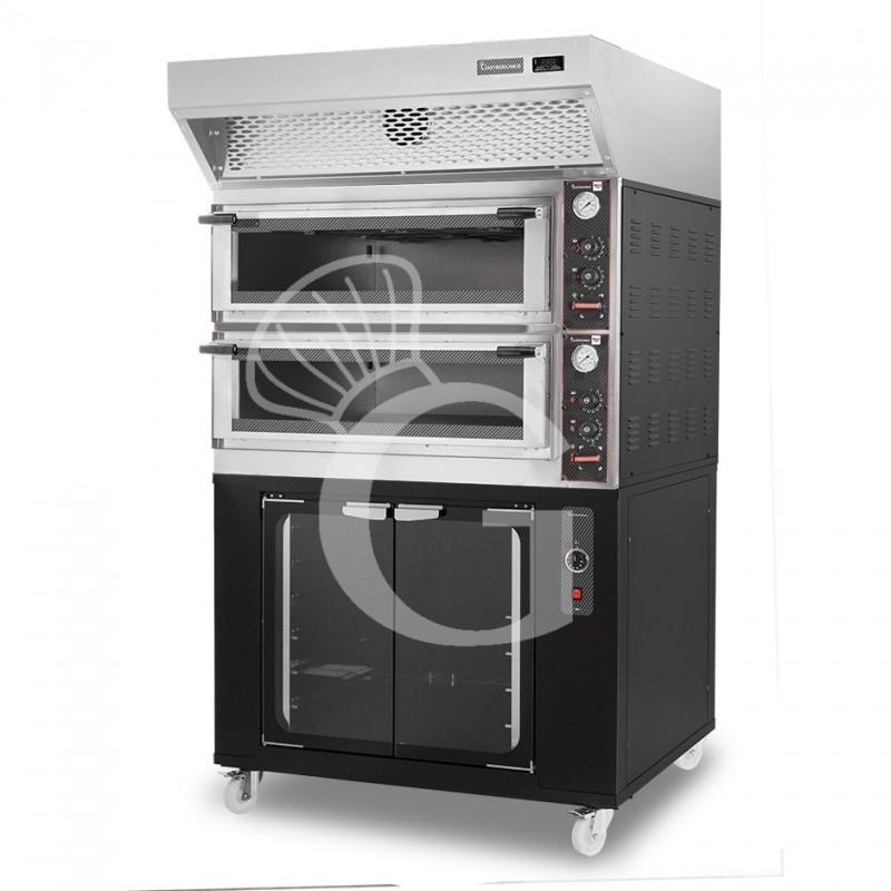 Forno Elettrico meccanico porta vetro 4 teglie 600x400 con cappa a condensazione nera e cella di lievitazione nera