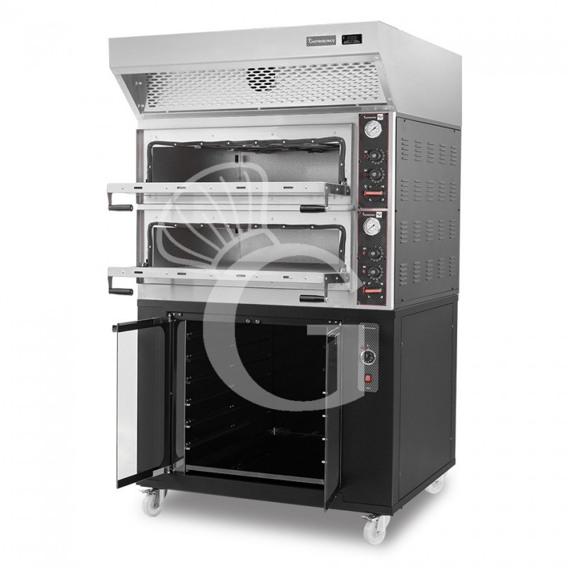 Forno Elettrico meccanico porta vetro 4 teglie 600x400 con cappa a condensazione nera e cella di lievitazione nera