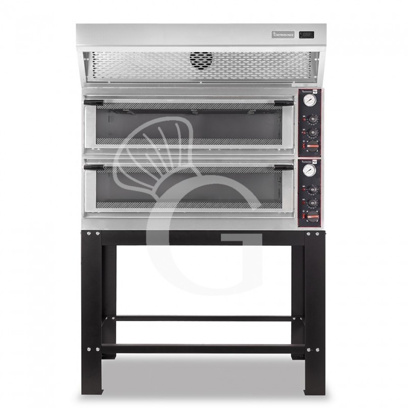 Forno Elettrico meccanico porta vetro 8 teglie 600x400 completo di cappa a condensazione inox e supporto