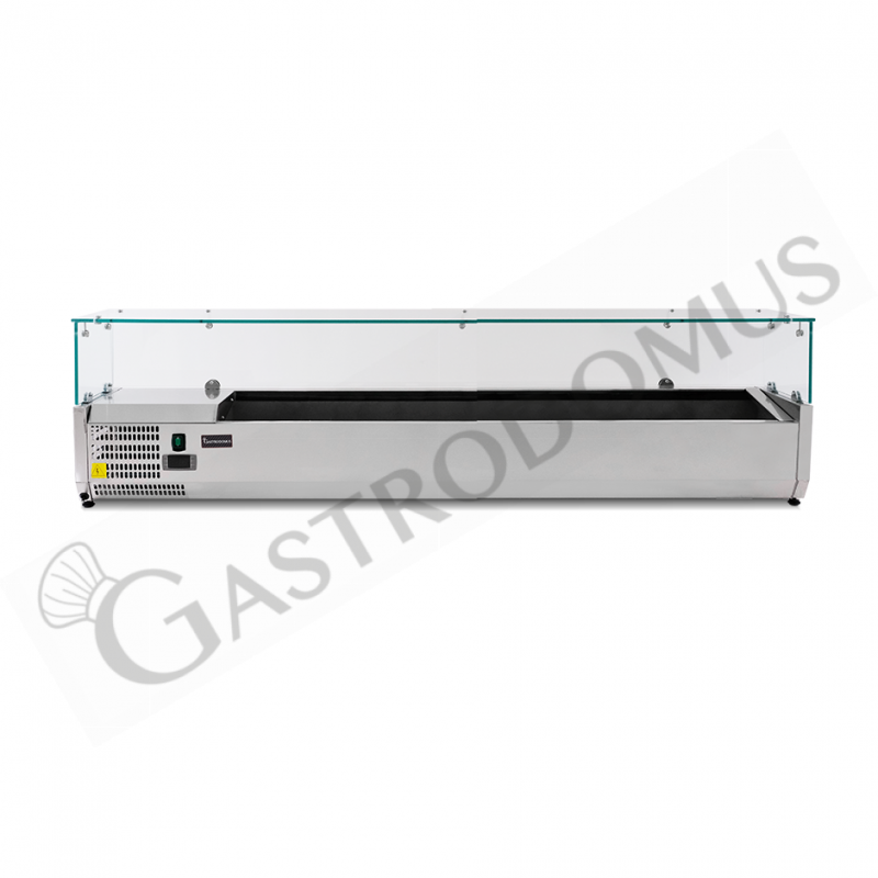 Vetrinetta refrigerata motore a sinistra L 1200 mm per 3 bacinelle GN1/3 + 1 bacinella GN1/2 Vetrinetta refrigerata motore a sinistra L 1200 mm per 3 bacinelle GN1/3 + 1 bacinella GN1/2
