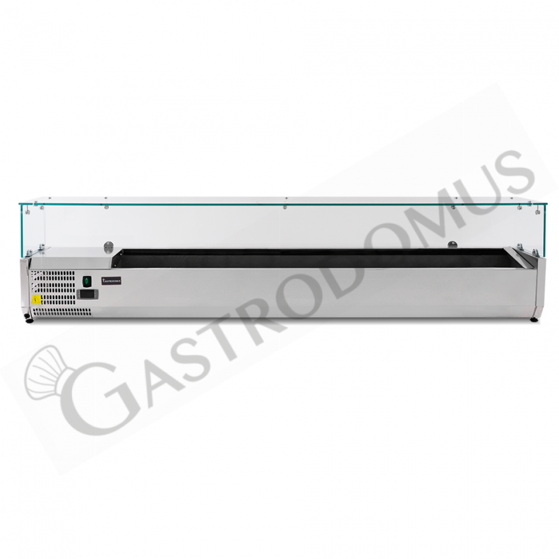 Vetrinetta refrigerata per pizzeria con motore a sinistra L 1800 mm per 8 bacinelle GN1/4 Vetrinetta refrigerata per pizzeria con motore a sinistra L 1800 mm per 8 bacinelle GN1/4