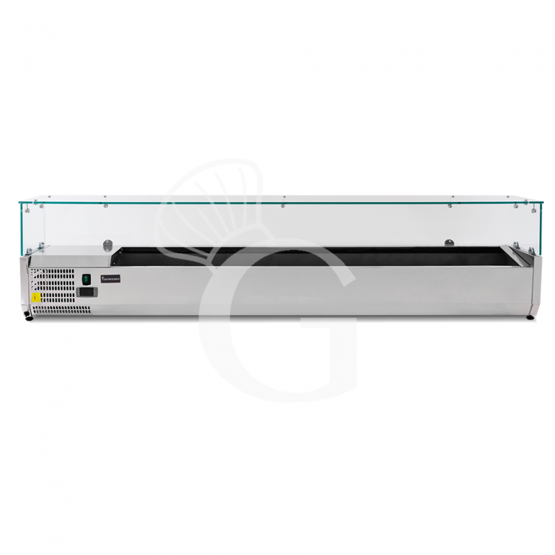 Vetrina refrigerata per pizzeria con motore a sinistra L 2000 mm per 9 bacinelle GN1/3 Vetrina refrigerata per pizzeria con motore a sinistra L 2000 mm per 9 bacinelle GN1/3