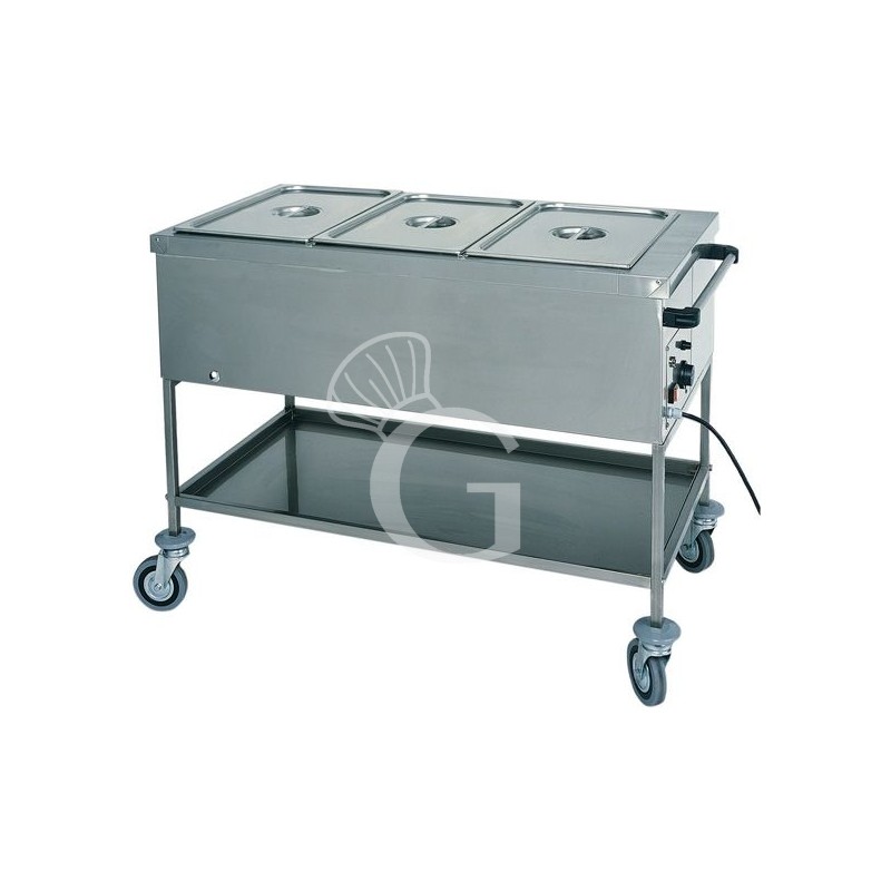 Carrello termico bagnomaria per 3 bacinelle GN1/1 - L 1170 mm x P 650 mm x H 850 mm Carrello termico bagnomaria per 3 bacinelle GN1/1 - L 1170 mm x P 650 mm x H 850 mm