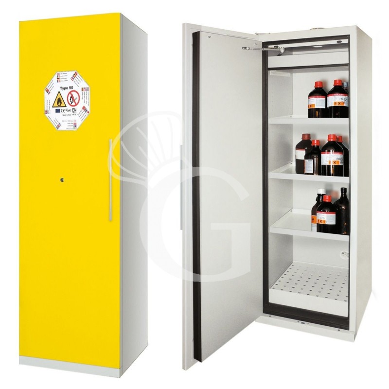 Armadio deposito liquidi infiammabili, L595xP600xH1950 mm RAL 7035/1021, certificato con resistenza al fuoco di 90 minuti