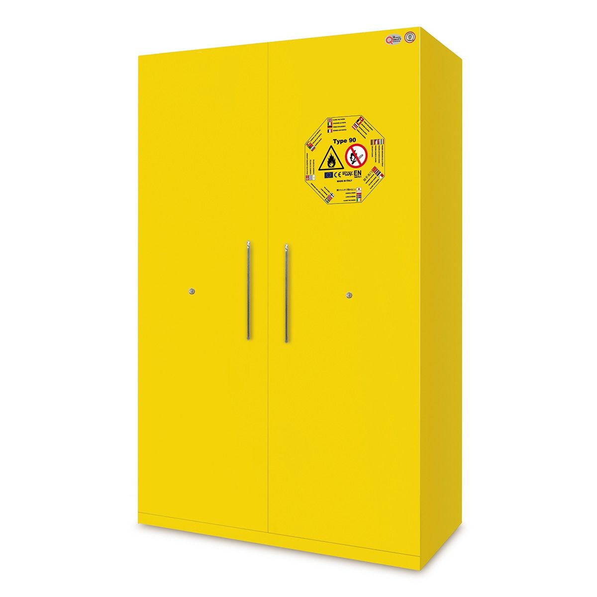 Armadio deposito liquidi infiammabili, L200xP600xH1950mm, RAL7035/1021, certificato con resistenza al fuoco di 90 minuti
