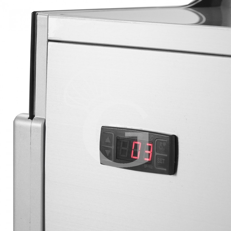 Espositore refrigerato ventilato da banco con esterno nero e inox 175 LT +2°C/+12°C luce interna LED