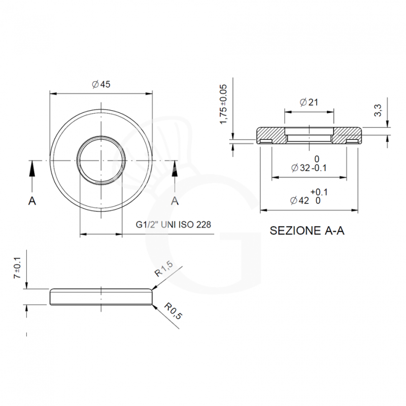 Flangia di appoggio Ø 45 mm con filetto da 1/2"