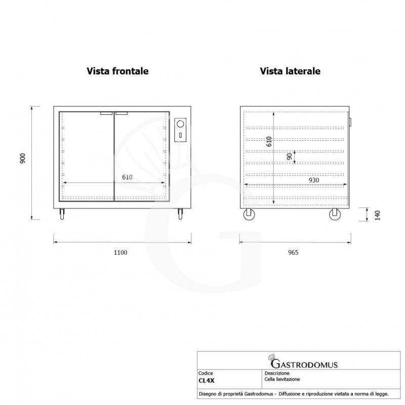 Cella di Lievitazione 12 teglie 600 x 400 mm L 1100 mm x P 965 mm x H 900 mm
