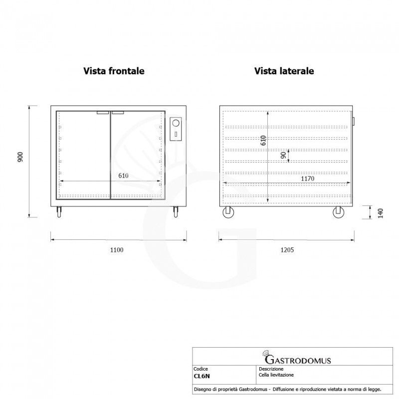 Cella di Lievitazione 12 teglie 600 x 400 mm color nero L 1100 mm x P 1205 mm x H 900 mm