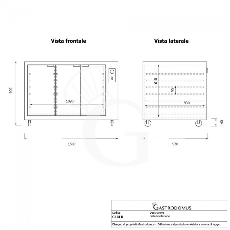 Cella di Lievitazione 18 teglie 600 x 400 mm color nero L 1500 x P 970 x H 900 mm