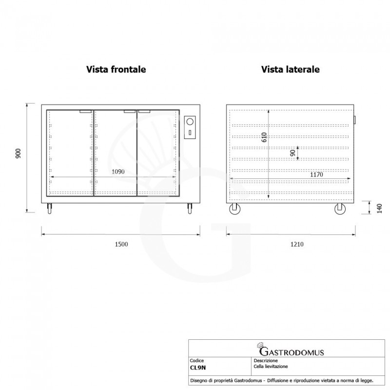 Cella di Lievitazione 18 teglie 600 x 400 mm color nero L 1500 x P 1210 x H 900 mm