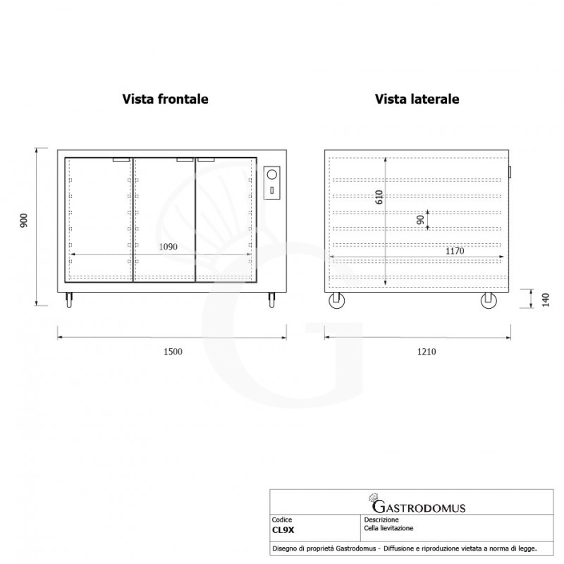 Cella di Lievitazione 18 teglie 600 x 400 mm color inox L 1500 x P 1210 x H 900 mm