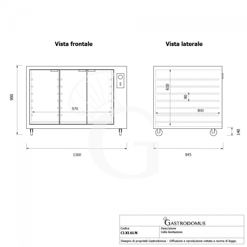 Cella di Lievitazione 18 teglie 600 x 400 mm color nero L 1360 x P 845 x H 900 mm