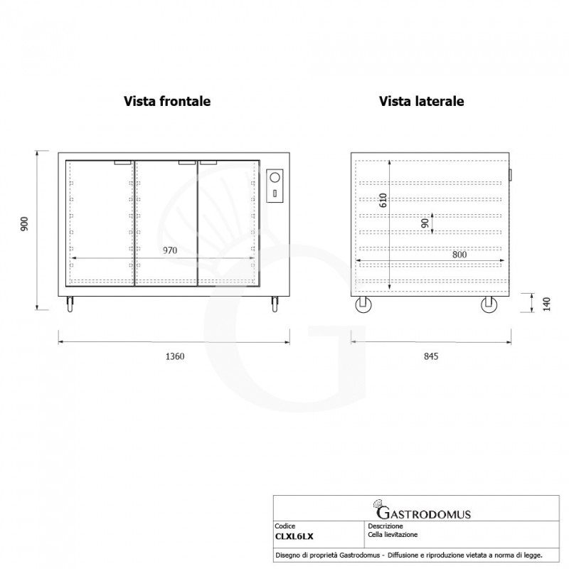 Cella di Lievitazione 18 teglie 600 x 400 mm color inox L 1360 x P 845 x H 900 mm