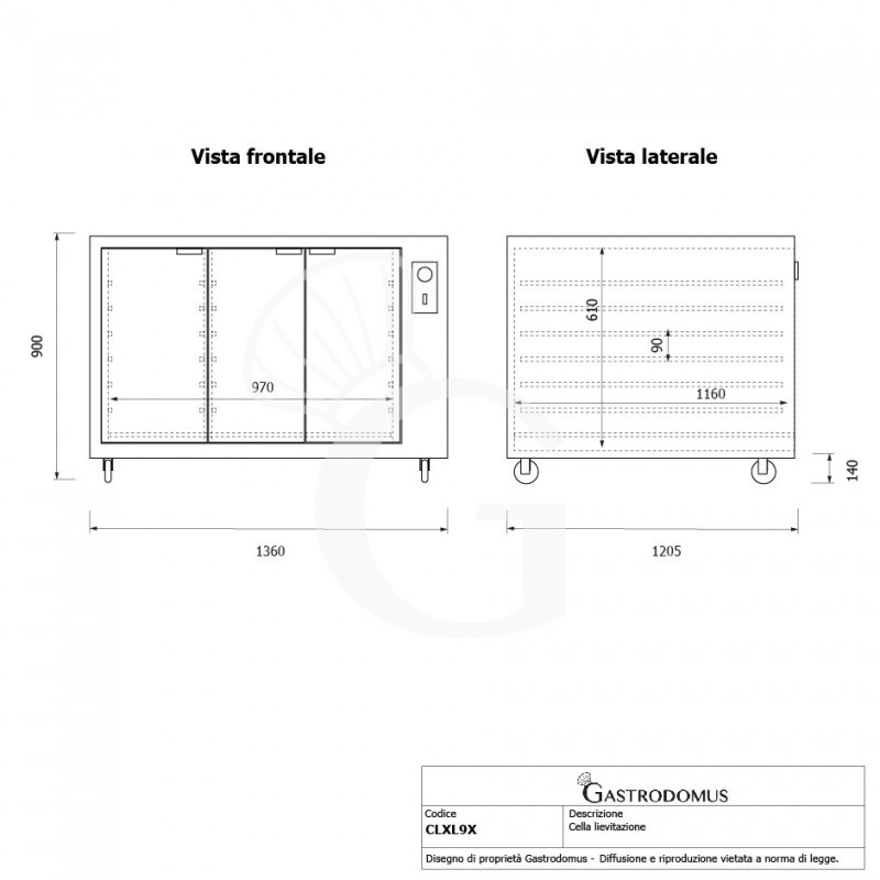Cella di Lievitazione 18 teglie 600 x 400 mm color inox L 1360 x P 1205 x H 900 mm