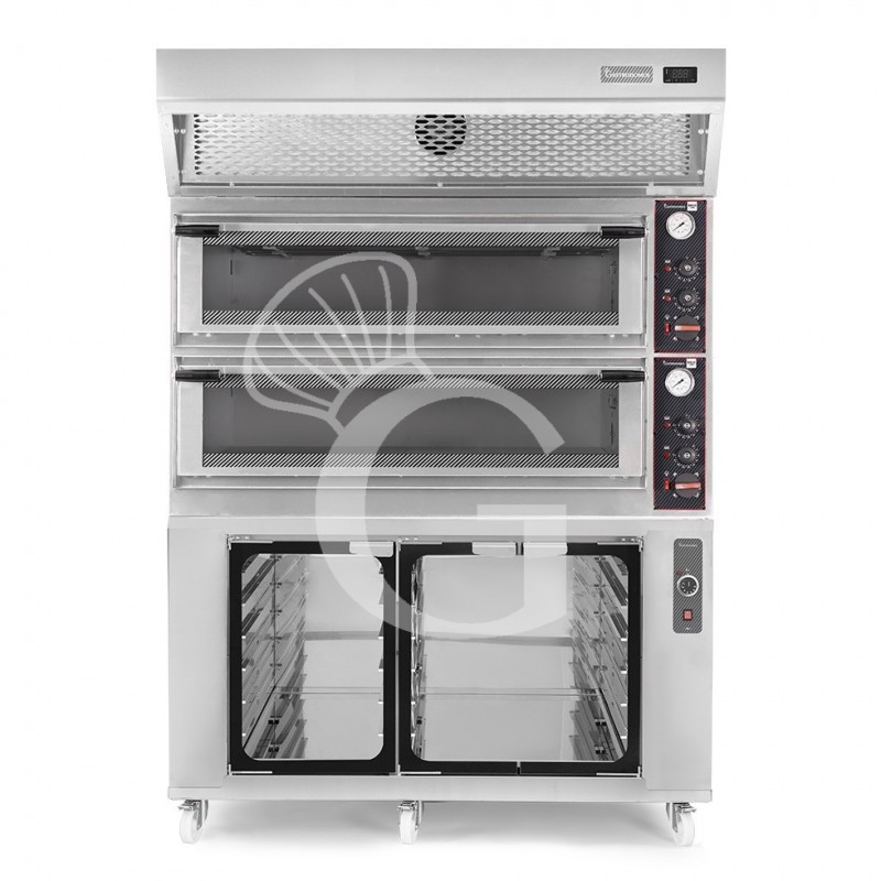 Forno Elettrico meccanico porta vetro 8 teglie 600x400 o 6+6 pizze Ø400mm,cappa a condensazione inox,cella di lievitazione inox