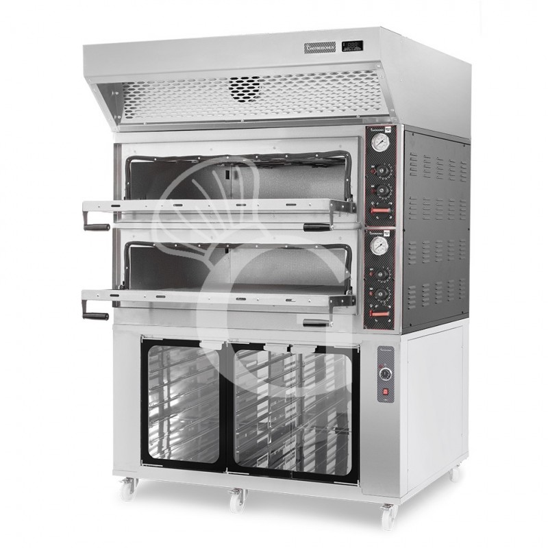 Forno Elettrico meccanico porta vetro 8 teglie 600x400 o 6+6 pizze Ø400mm,cappa a condensazione inox,cella di lievitazione inox