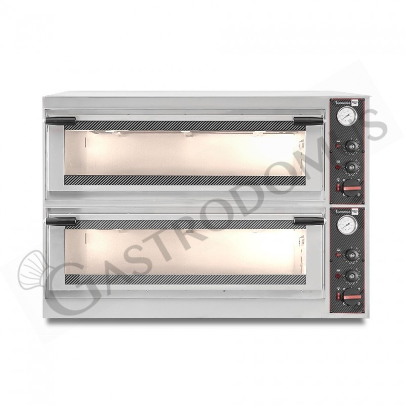 Forno Elettrico porta vetro 6 teglie 600x400 o 12 pizze diametro 350 mm 2 camere controllo meccanico Forno Elettrico porta vetro 6 teglie 600x400 o 12 pizze diametro 350 mm 2 camere controllo meccanico