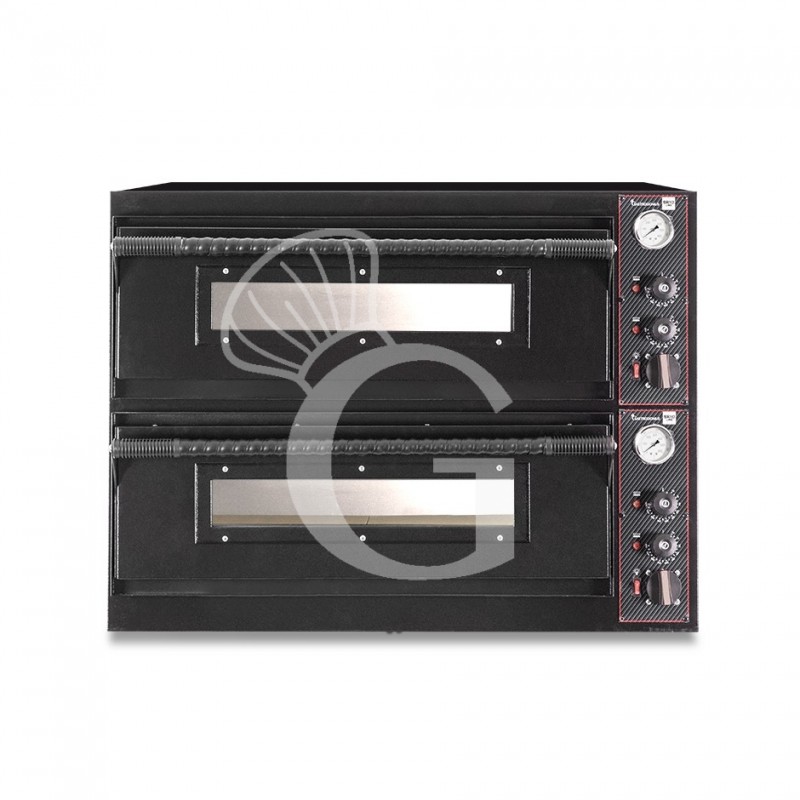 Forno Elettrico per 4+4 pizze diametro 350 mm 2 camere controllo meccanico 12 Kw con design nero Forno Elettrico per 4+4 pizze diametro 350 mm 2 camere controllo meccanico 12 Kw con design nero