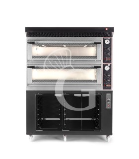Forno Elettrico meccanico porta vetro 8 teglie 600x400 o 6+6 pizze Ø 400mm completo di cappa nera e cella di lievitazione nera