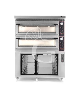 Forno Elettrico meccanico porta vetro 8 teglie 600x400 o 6+6 pizze Ø 400mm completo di cappa inox e cella di lievitazione inox