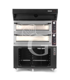 Forno Elettrico meccanico porta vetro 8 teglie 600x400 o 6+6 pizze Ø400mm,cappa a condensazione nera,cella di lievitazione nera